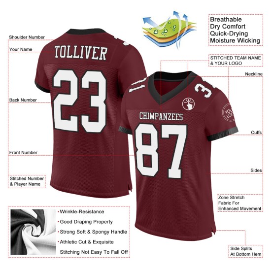 Custom Burgundy White-Black Mesh Authentic Football Jersey Custom Burgundy White-Black Mesh Authentic Football Jersey