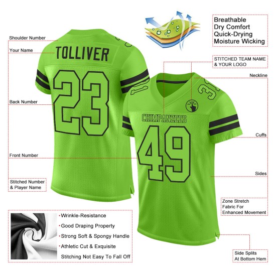 Custom Neon Green Neon Green-Black Mesh Authentic Football Jersey Custom Neon Green Neon Green-Black Mesh Authentic Football Jersey