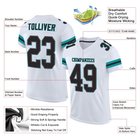 Custom White Black-Aqua Mesh Authentic Football Jersey Custom White Black-Aqua Mesh Authentic Football Jersey