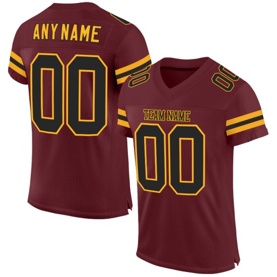 Custom Burgundy Black-Gold Mesh Authentic Football Jersey Custom Burgundy Black-Gold Mesh Authentic Football Jersey