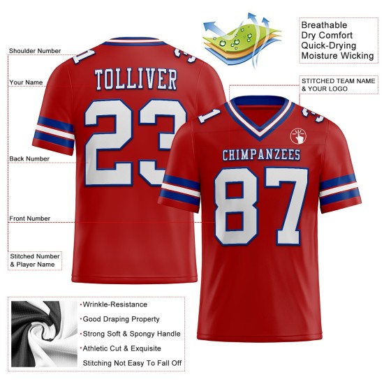 Custom Red White-Royal Mesh Authentic Football Jersey Custom Red White-Royal Mesh Authentic Football Jersey