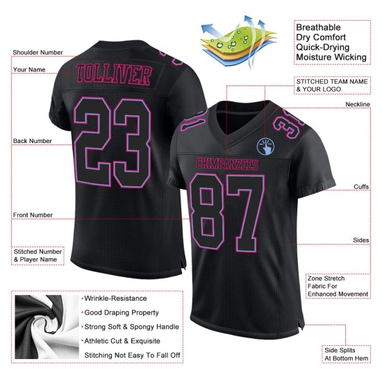 Custom Black Black Powder Blue-Hot Pink Mesh Authentic Football Jersey Custom Black Black Powder Blue-Hot Pink Mesh Authentic Football Jersey