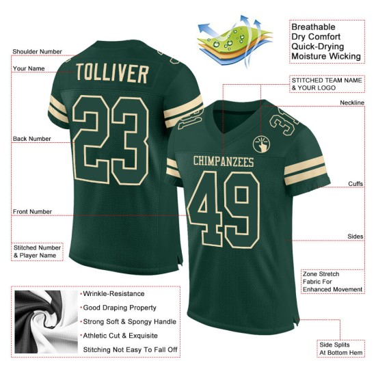 Custom Green Green-Cream Mesh Authentic Football Jersey Custom Green Green-Cream Mesh Authentic Football Jersey