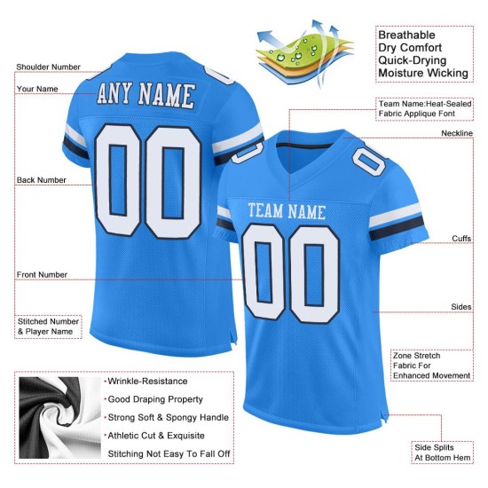 Custom Powder Blue White-Navy Mesh Authentic Football Jersey Custom Powder Blue White-Navy Mesh Authentic Football Jersey