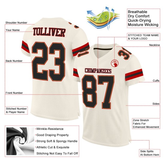 Custom Cream Black-Red Mesh Authentic Football Jersey Custom Cream Black-Red Mesh Authentic Football Jersey