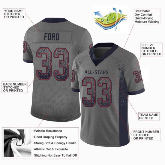 Custom Gray Navy-Red Mesh Drift Fashion Football Jersey Custom Gray Navy-Red Mesh Drift Fashion Football Jersey