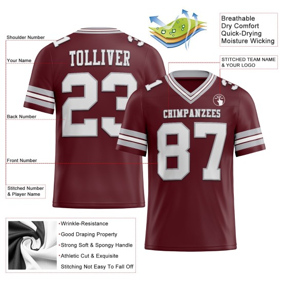 Custom Burgundy White-Gray Mesh Authentic Football Jersey Custom Burgundy White-Gray Mesh Authentic Football Jersey