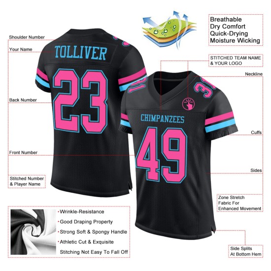 Custom Black Pink-Sky Blue Mesh Authentic Football Jersey Custom Black Pink-Sky Blue Mesh Authentic Football Jersey