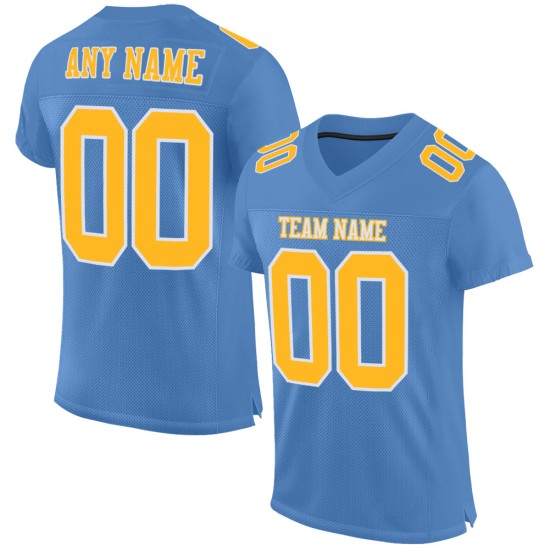 Custom Light Blue Gold-White Mesh Authentic Football Jersey Custom Light Blue Gold-White Mesh Authentic Football Jersey
