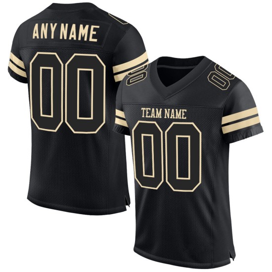 Custom Black Black-Cream Mesh Authentic Football Jersey Custom Black Black-Cream Mesh Authentic Football Jersey